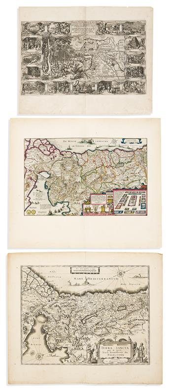 (HOLY LAND.) Group of 8 sixteenth-and-seventeenth-century engraved maps.                                                                         
